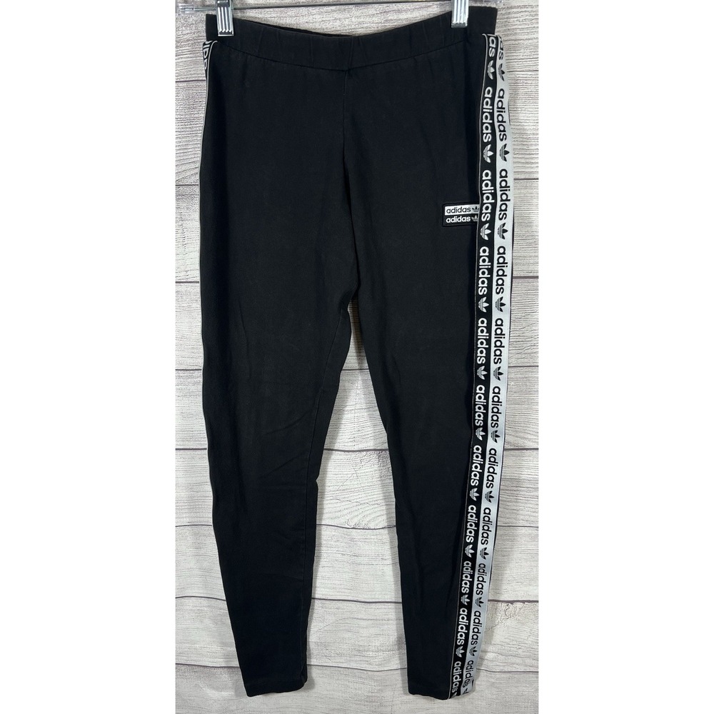 Adidas Originals Women's Black Leggings Size M Trefoil Logo Tape